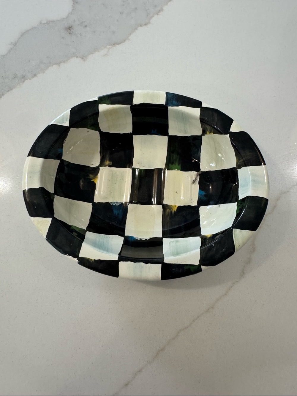 MacKenzie-Childs Cream and Black Oval Ceramic Soap Tray